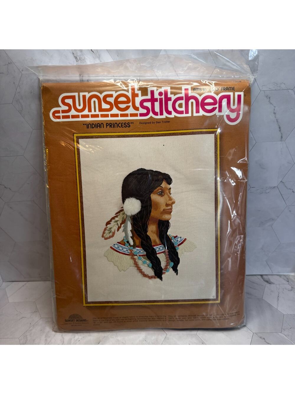 NEW Sealed Sunset Stitchery #2219 Indian Princess Embroidery Kit 1979 16X20"